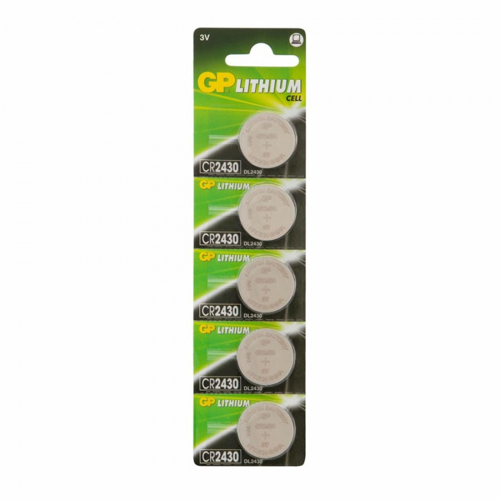 GP Lithium CR2430 (GP CR2430-2C5 100/1000), упак. 5 шт. БЛИСТЕР. Литиевые дисковые батарейки. GP Batteries